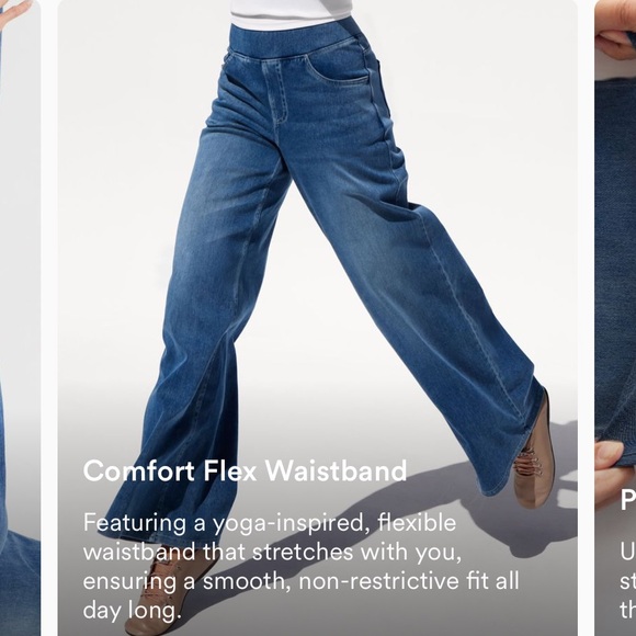 Halara Flex High Waisted Tummy Control Stripe Wide Leg Flowy Dark Wash Jeans - Picture 11 of 13